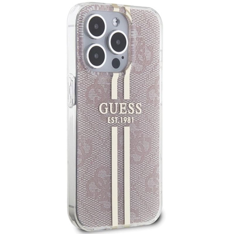 Etui Guess IML 4G Gold Stripe na iPhone 15 Pro - różowe - obrazek 4