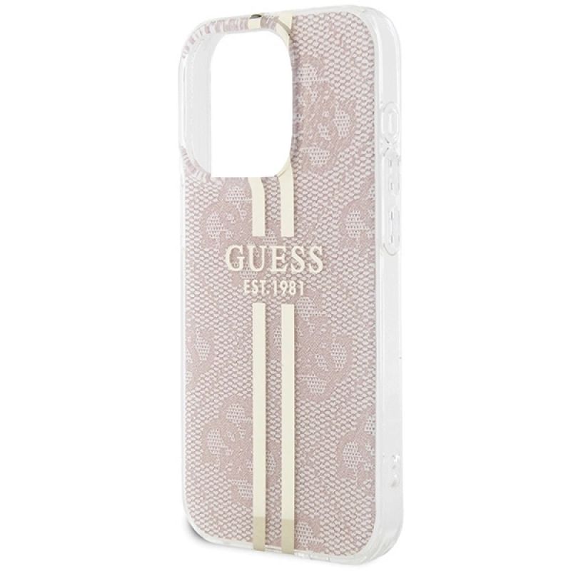 Etui Guess IML 4G Gold Stripe na iPhone 15 Pro - różowe - obrazek 6