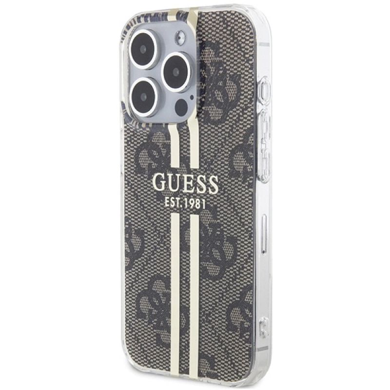 Etui Guess IML 4G Gold Stripe na iPhone 15 Pro - brązowe - obrazek 2