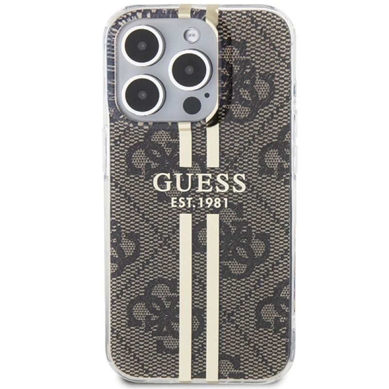 Etui Guess IML 4G Gold Stripe na iPhone 15 Pro - brązowe - obrazek 3