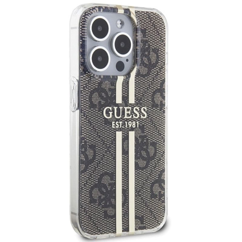 Etui Guess IML 4G Gold Stripe na iPhone 15 Pro - brązowe - obrazek 4