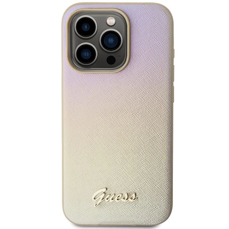 Etui Guess Saffiano Iridescent Script na iPhone 15 Pro Max - złote - obrazek 3