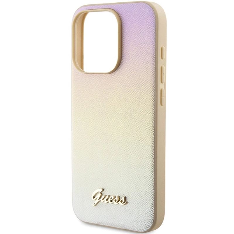 Etui Guess Saffiano Iridescent Script na iPhone 15 Pro Max - złote - obrazek 6
