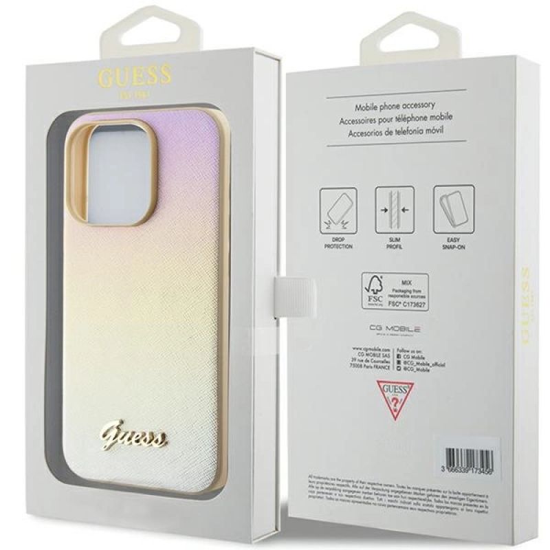 Etui Guess Saffiano Iridescent Script na iPhone 15 Pro Max - złote - obrazek 8