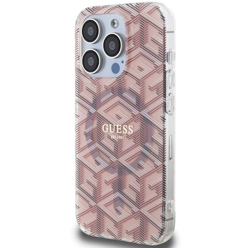 Etui Guess IML GCube MagSafe na iPhone 15 Pro - różowe - obrazek 2