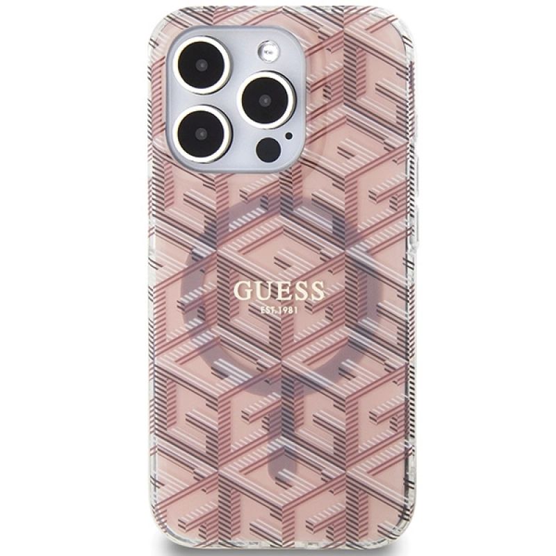 Etui Guess IML GCube MagSafe na iPhone 15 Pro - różowe - obrazek 3