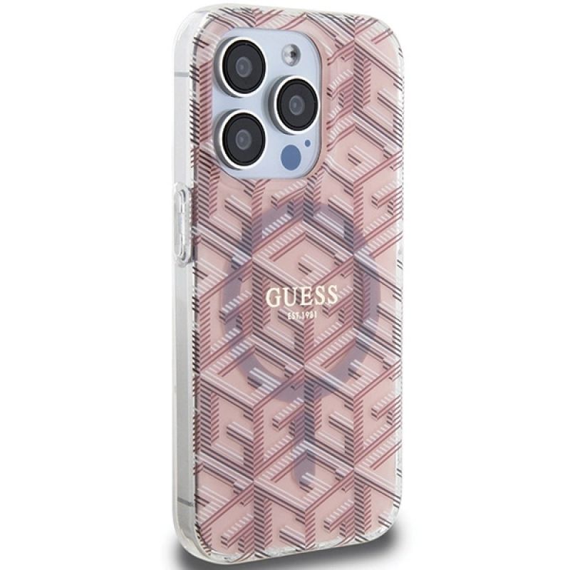 Etui Guess IML GCube MagSafe na iPhone 15 Pro - różowe - obrazek 4