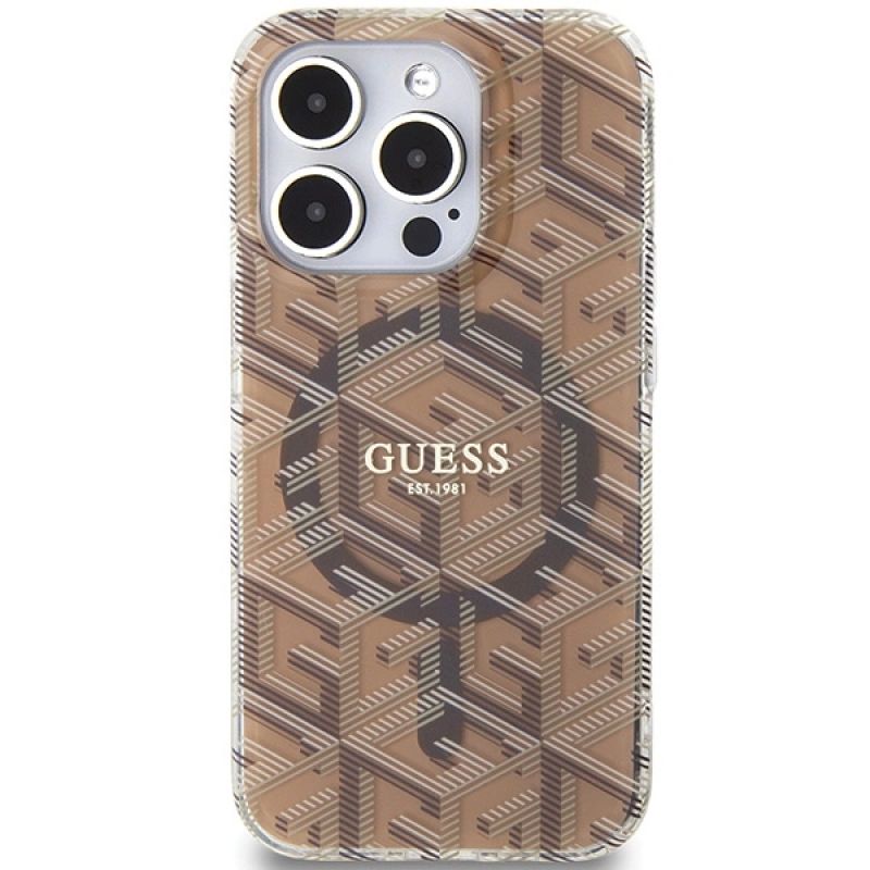 Etui Guess IML GCube MagSafe na iPhone 15 Pro - brązowe - obrazek 3