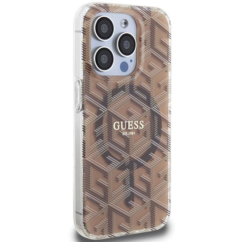 Etui Guess IML GCube MagSafe na iPhone 15 Pro - brązowe - obrazek 4