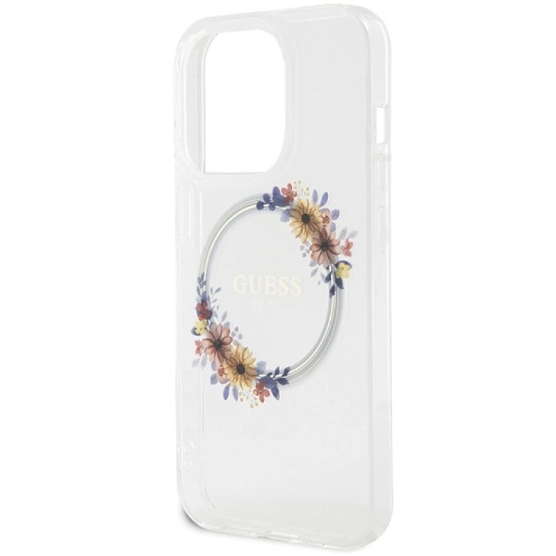 Etui Guess IML Flowers Wreatch MagSafe na iPhone 15 Pro Max - przezroczyste - obrazek 6