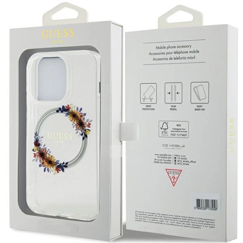 Etui Guess IML Flowers Wreatch MagSafe na iPhone 15 Pro Max - przezroczyste - obrazek 8