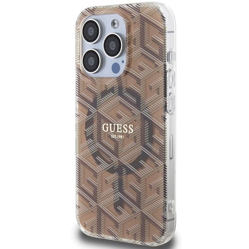 Etui Guess IML GCube MagSafe na iPhone 15 Pro Max - brązowe - obrazek 2
