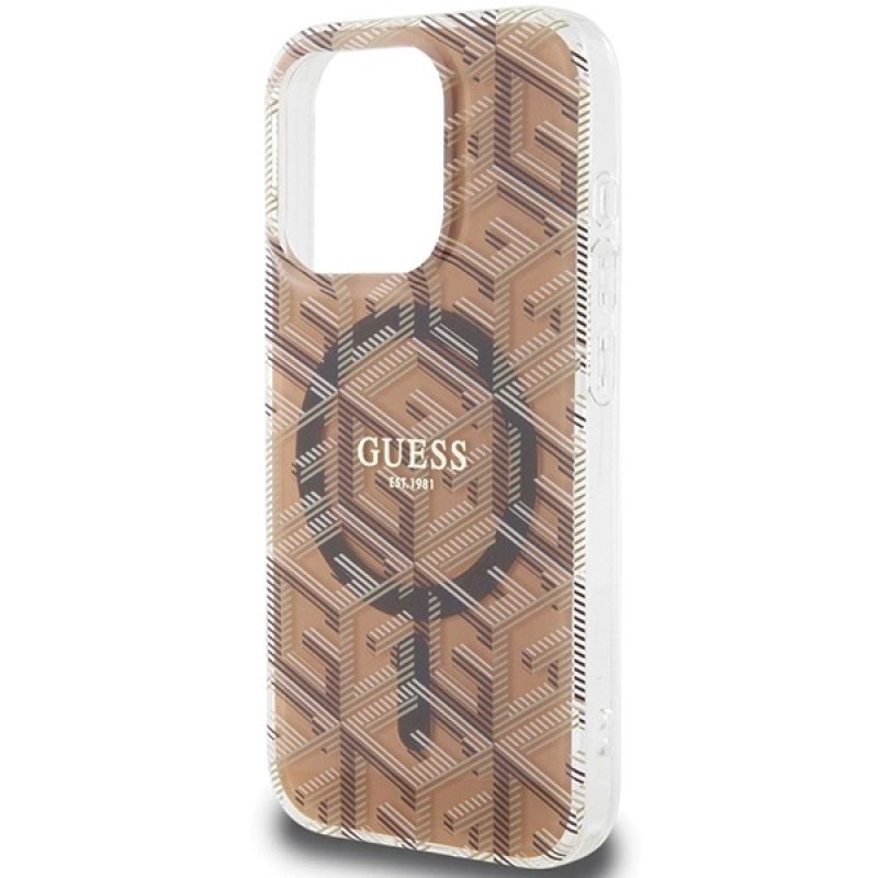 Etui Guess IML GCube MagSafe na iPhone 15 Pro Max - brązowe - obrazek 6