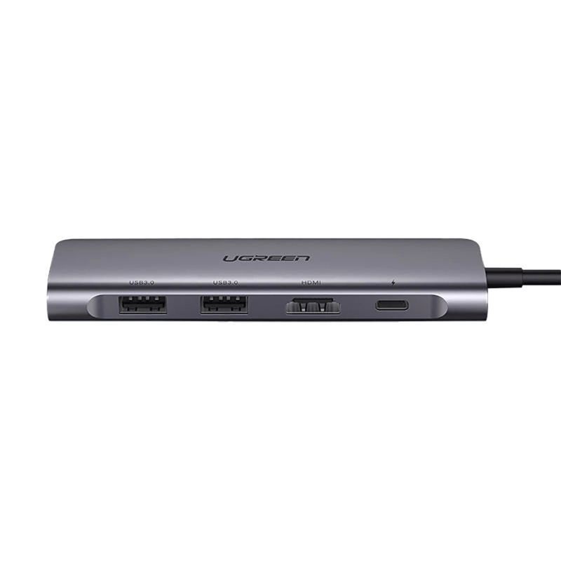 Adapter Ugreen CM195 6w1 USB-C - HDMI / 2x USB-A 3.0 / USB-C PD / czytnik SD / TF - szary - obrazek 3