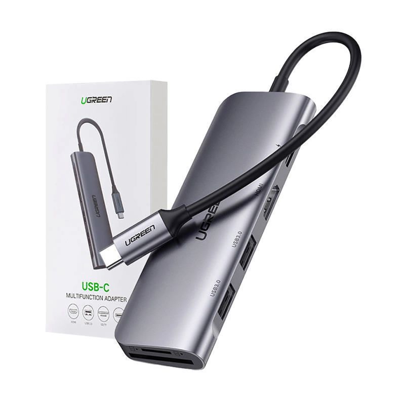 Adapter Ugreen CM195 6w1 USB-C - HDMI / 2x USB-A 3.0 / USB-C PD / czytnik SD / TF - szary - obrazek 10