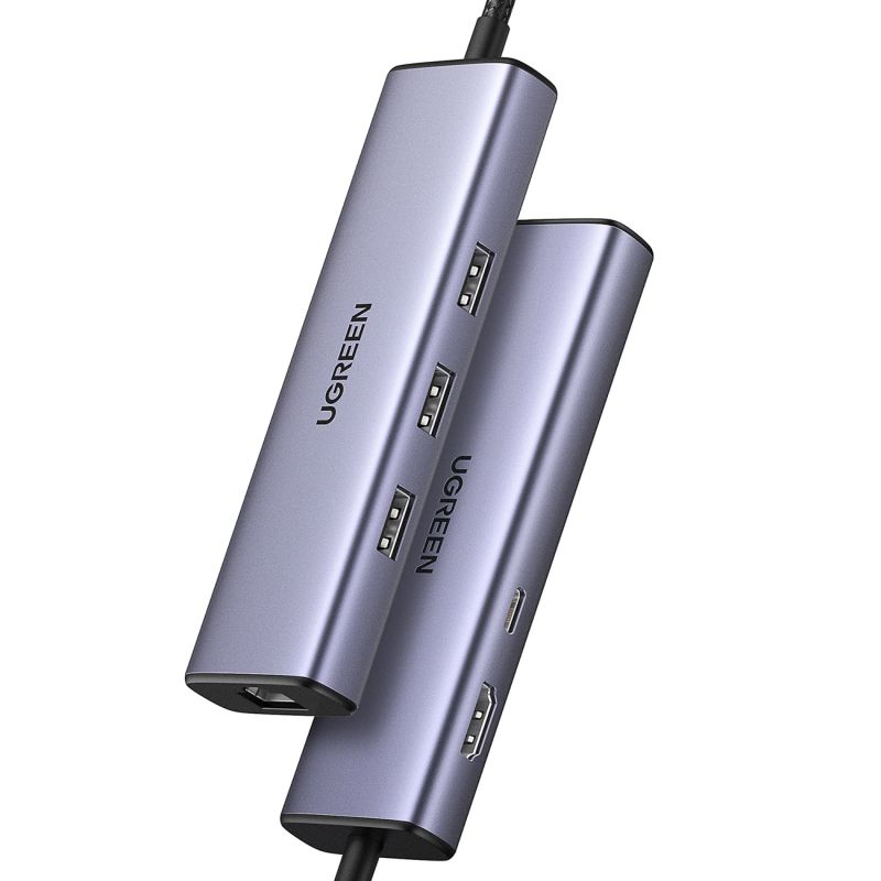 HUB Ugreen CM512 15598 6w1 USB-C - 3x USB-A 3.0 / HDMI / RJ45 / USB-C PD - szary - obrazek 2
