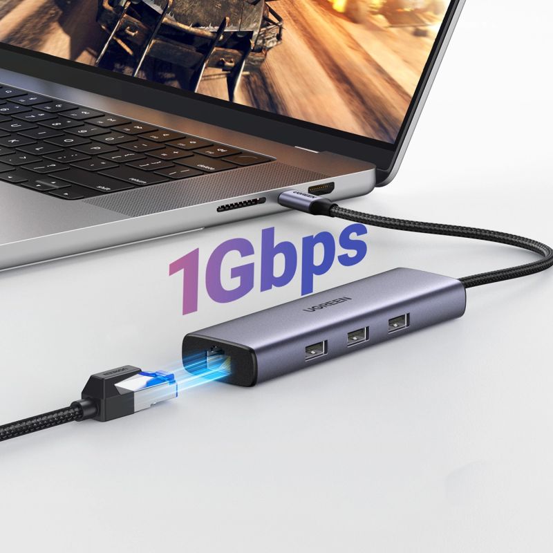 HUB Ugreen CM512 15598 6w1 USB-C - 3x USB-A 3.0 / HDMI / RJ45 / USB-C PD - szary - obrazek 4