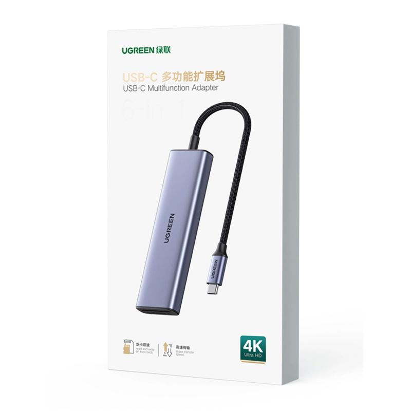 HUB Ugreen CM511 20956A 6w1 USB-C - HDMI / 3x USB-A 3.0 / czytnik kart SD/TF - szary - obrazek 3