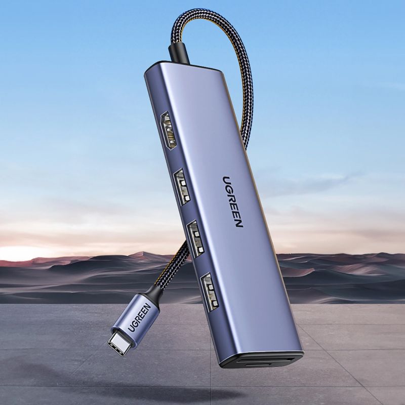 HUB Ugreen CM511 20956A 6w1 USB-C - HDMI / 3x USB-A 3.0 / czytnik kart SD/TF - szary - obrazek 5