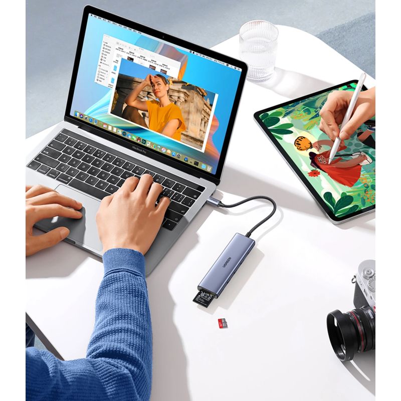 HUB Ugreen CM511 20956A 6w1 USB-C - HDMI / 3x USB-A 3.0 / czytnik kart SD/TF - szary - obrazek 9