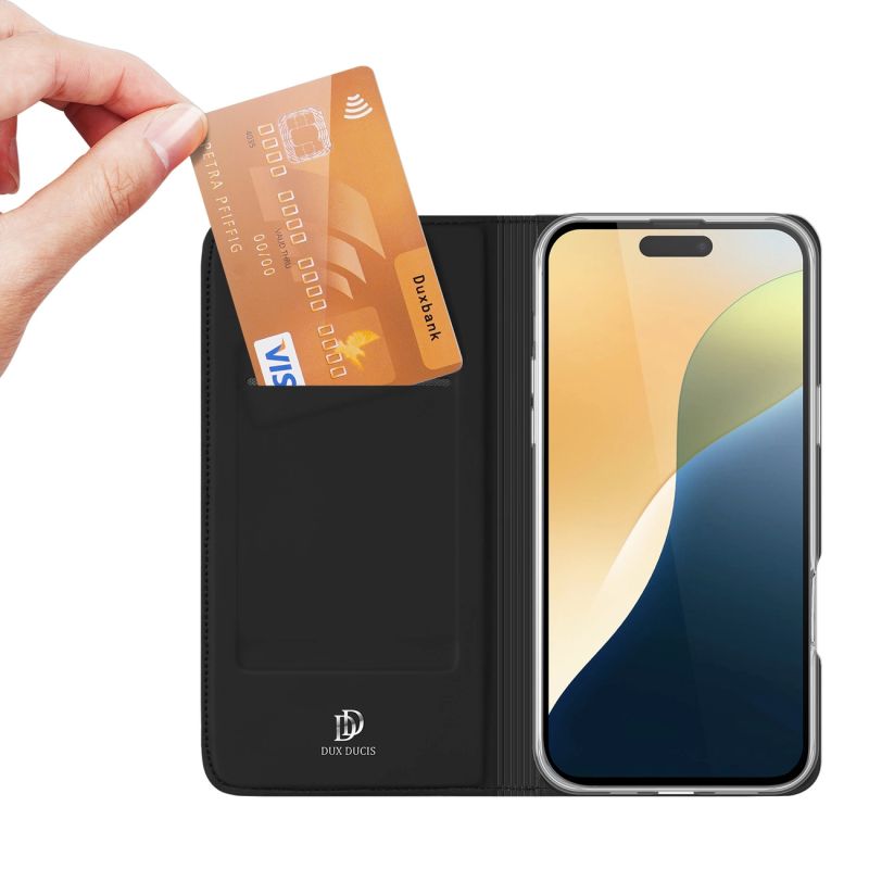 Etui Dux Ducis Skin Pro na iPhone 16 Plus z klapką i miejscem na kartę - czarne - obrazek 3