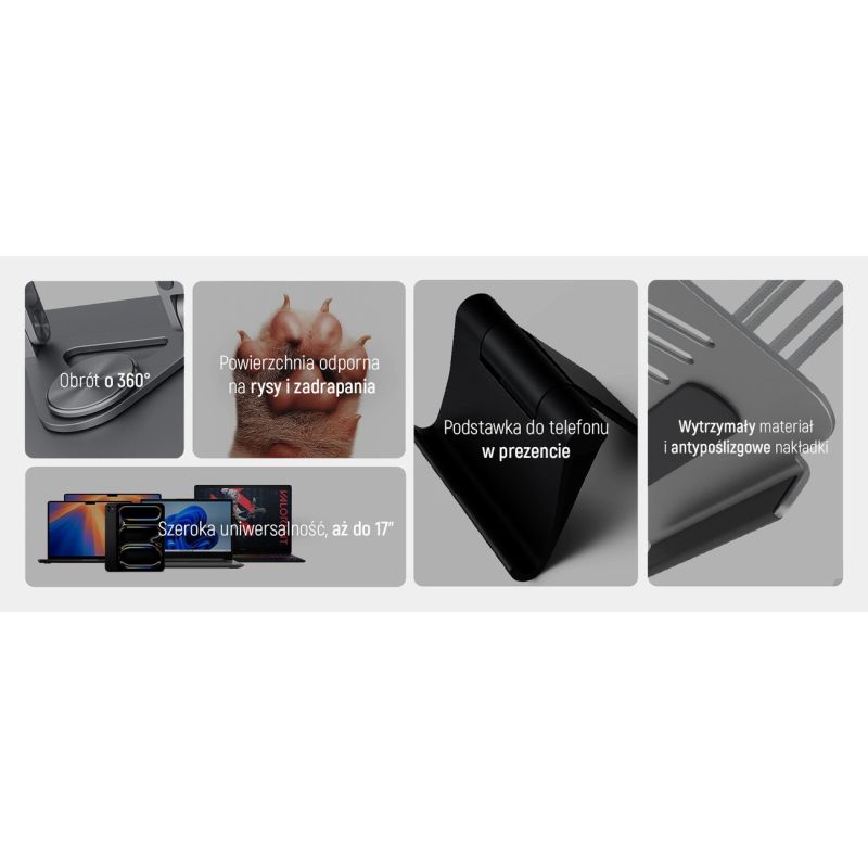 Podstawka pod laptopa, tablet Wozinsky WRS-CPY84SS aluminiowa + Gratis! podstawka do smartfona - srebrna - obrazek 26
