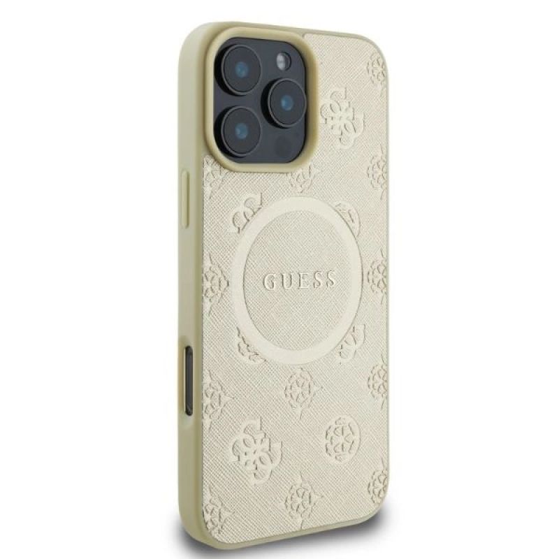 Etui Guess Saffiano Peony Classic Logo MagSafe na iPhone 16 Pro - złote - obrazek 2