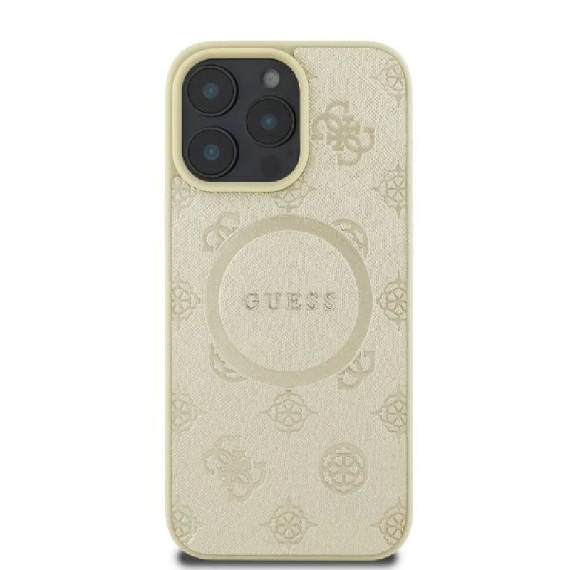 Etui Guess Saffiano Peony Classic Logo MagSafe na iPhone 16 Pro - złote - obrazek 3