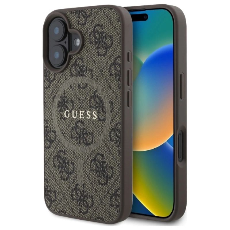 Etui Guess 4G Ring Classic Logo MagSafe na iPhone 16 - brązowe