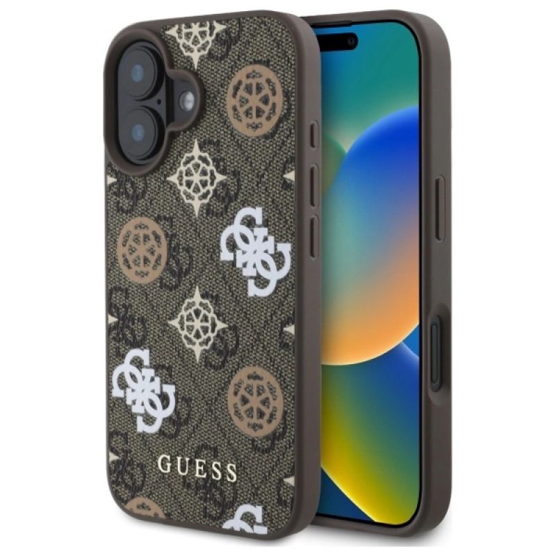 Etui Guess Peony On 4G Background MagSafe na iPhone 16 - brązowe