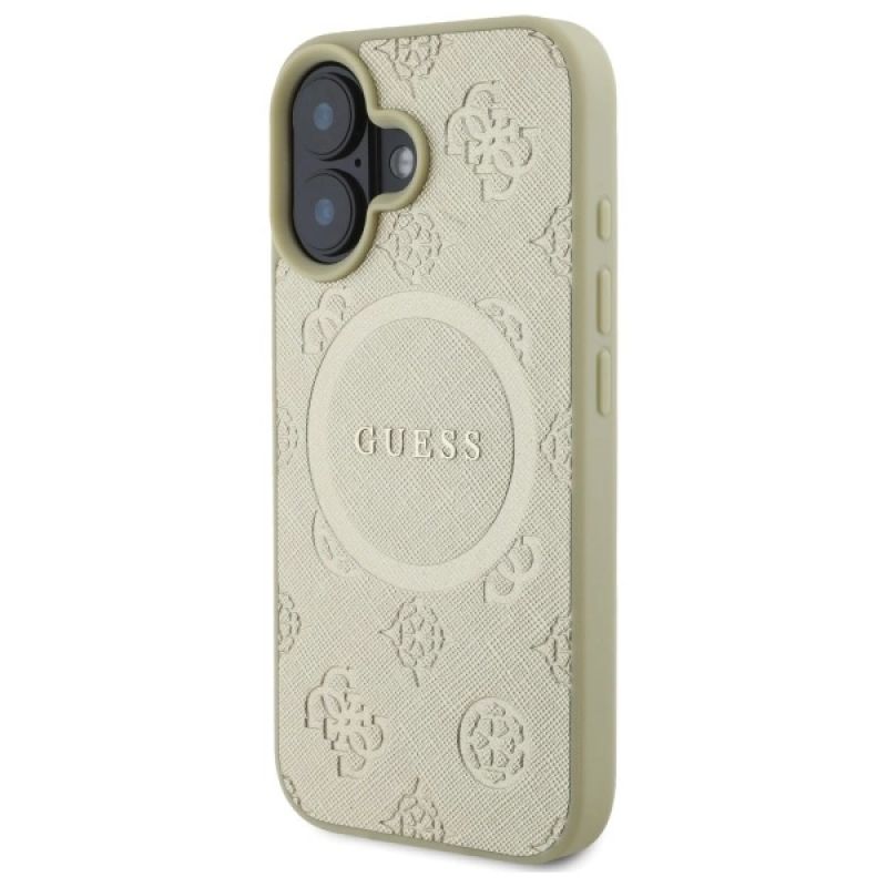 Etui Guess Saffiano Peony Classic Logo MagSafe na iPhone 16 - złote - obrazek 2