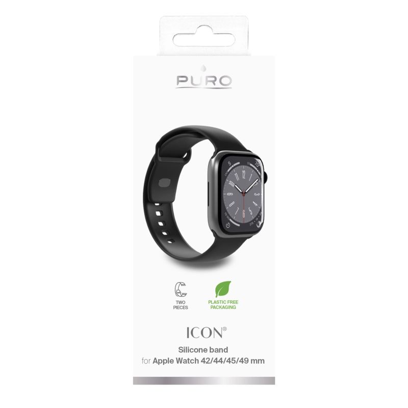 Pasek silikonowy Puro Icon do Apple Watch 42 / 44 / 45 / 49 mm - czarny (2 szt.) - obrazek 2