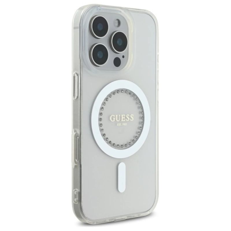Etui Guess IML Rhinestones MagSafe na iPhone 16 Pro - białe - obrazek 4
