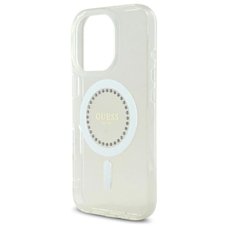 Etui Guess IML Rhinestones MagSafe na iPhone 16 Pro - białe - obrazek 6