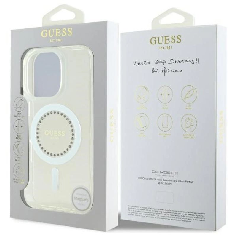 Etui Guess IML Rhinestones MagSafe na iPhone 16 Pro - białe - obrazek 8