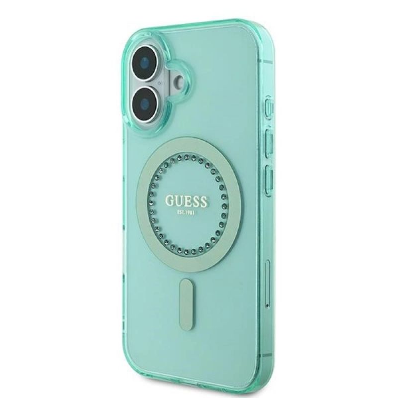 Etui Guess IML Rhinestones MagSafe na iPhone 16 Plus - zielone - obrazek 2