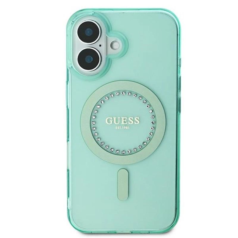 Etui Guess IML Rhinestones MagSafe na iPhone 16 Plus - zielone - obrazek 3