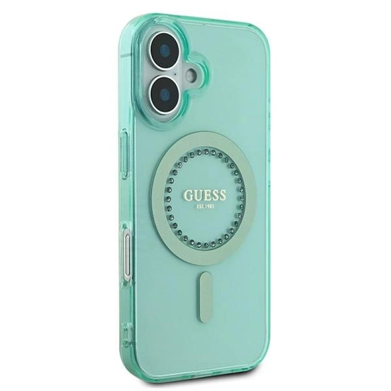 Etui Guess IML Rhinestones MagSafe na iPhone 16 Plus - zielone - obrazek 4
