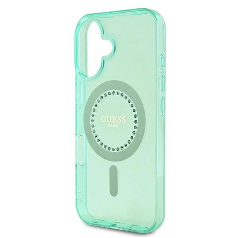 Etui Guess IML Rhinestones MagSafe na iPhone 16 Plus - zielone - obrazek 6