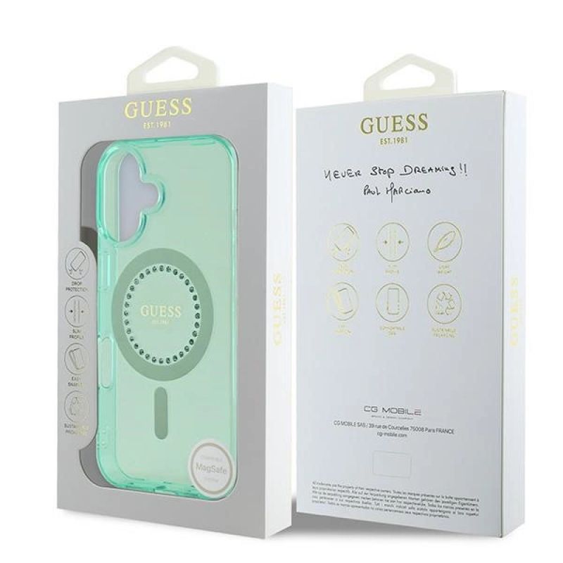 Etui Guess IML Rhinestones MagSafe na iPhone 16 Plus - zielone - obrazek 8