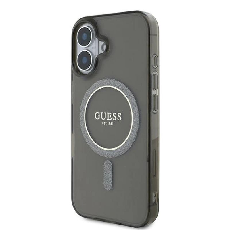 Etui Guess IML Glitter Circle MagSafe na iPhone 16 - czarne - obrazek 2