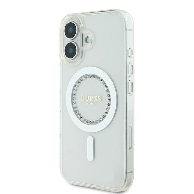 Etui Guess IML Rhinestones MagSafe na iPhone 16 - białe - obrazek 2