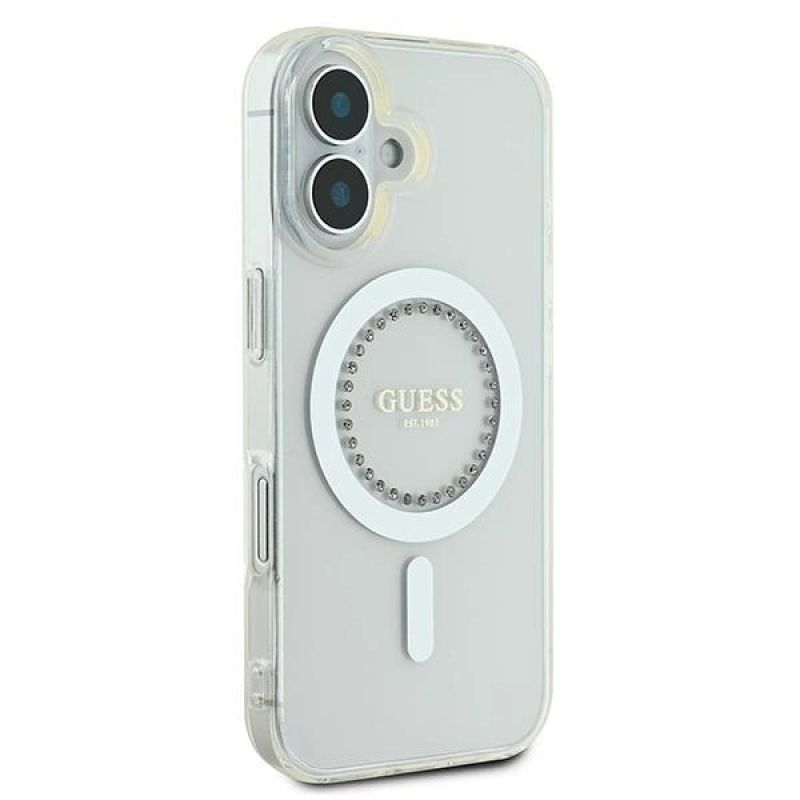 Etui Guess IML Rhinestones MagSafe na iPhone 16 - białe - obrazek 4