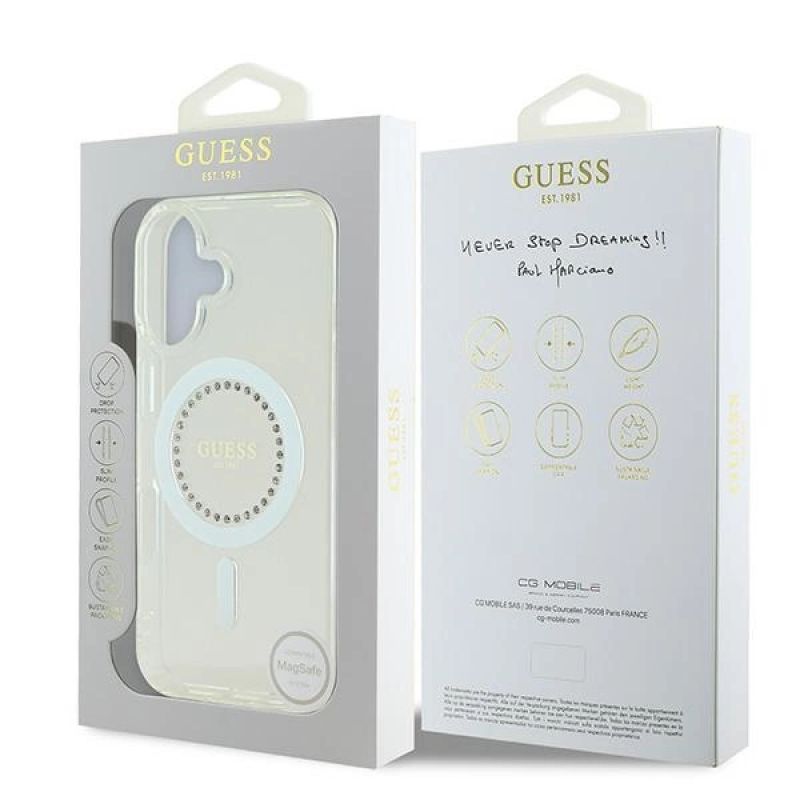 Etui Guess IML Rhinestones MagSafe na iPhone 16 - białe - obrazek 8