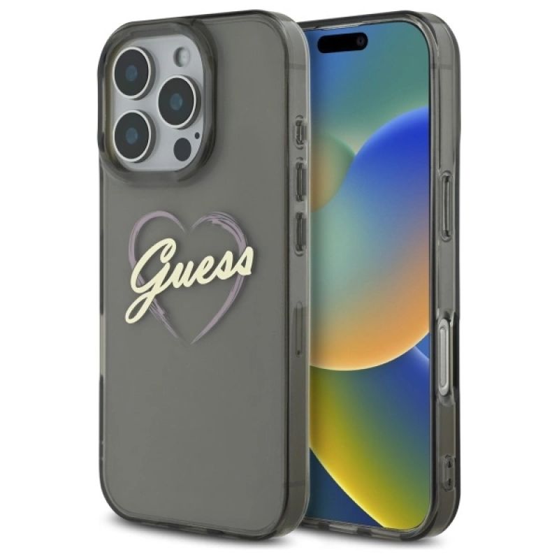 Etui Guess IML Heart na iPhone 16 Pro - czarne