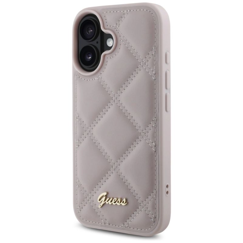 Etui Guess Quilted Metal Logo na iPhone 16 - różowe - obrazek 2