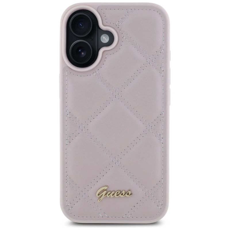 Etui Guess Quilted Metal Logo na iPhone 16 - różowe - obrazek 3