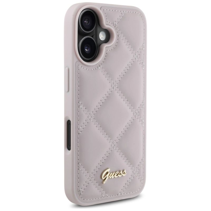 Etui Guess Quilted Metal Logo na iPhone 16 - różowe - obrazek 4