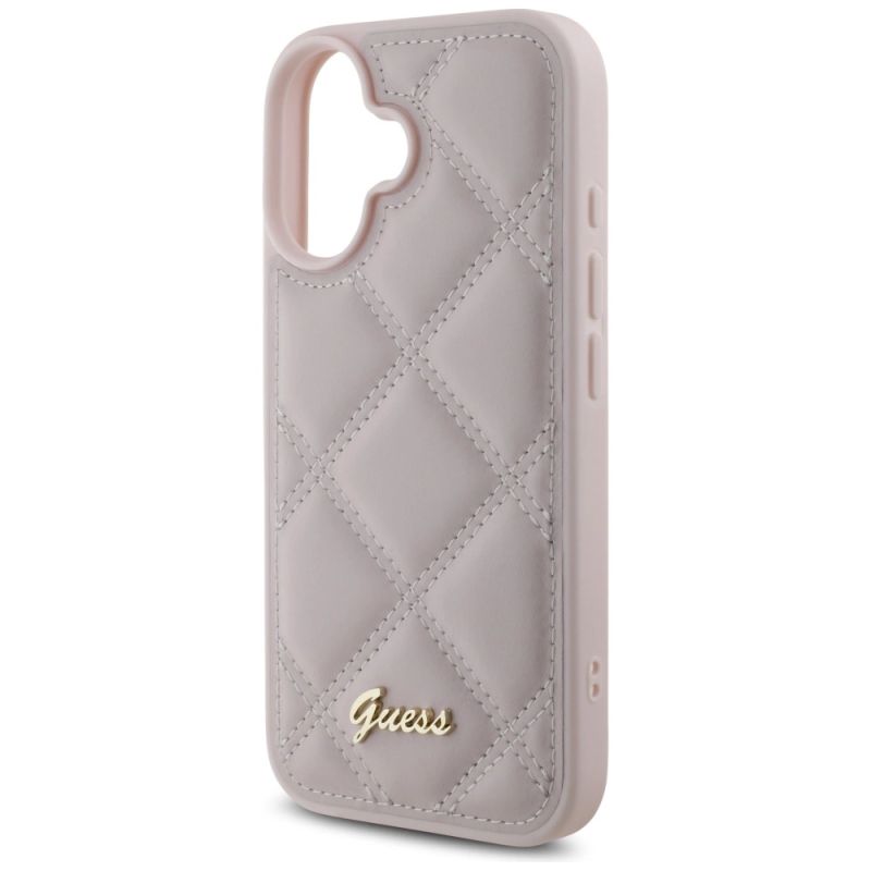 Etui Guess Quilted Metal Logo na iPhone 16 - różowe - obrazek 6