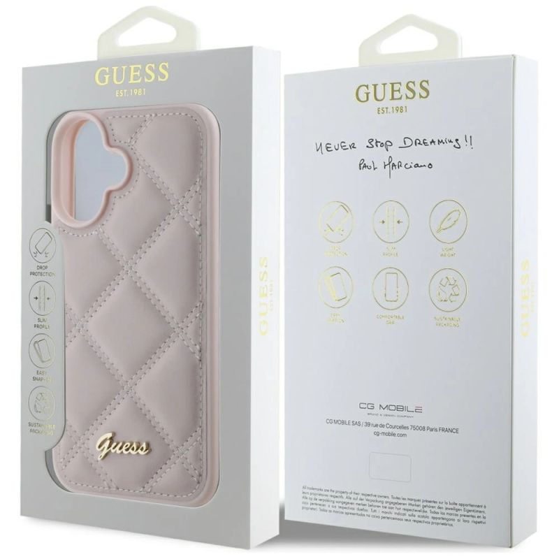 Etui Guess Quilted Metal Logo na iPhone 16 - różowe - obrazek 8